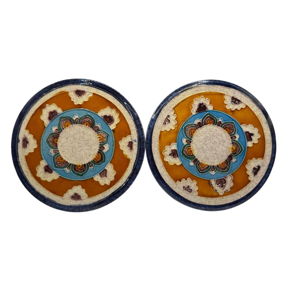 Bohemian Trivet Set of 2 7” Glazed Felt Backing Home Decor